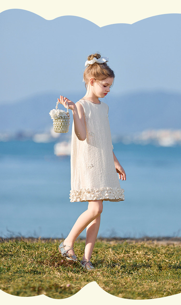 CHANZUIGOU Girls' Tencel Satin Dress 2026 Summer New Ruffled Hem High-End Formal Dress 19